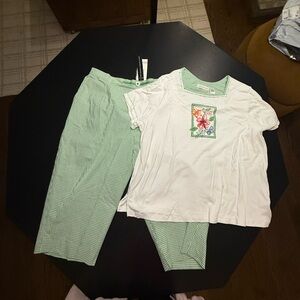 Alfred Dunner Green Checkered Capri Pants 22W NWT and Matching Top 1X